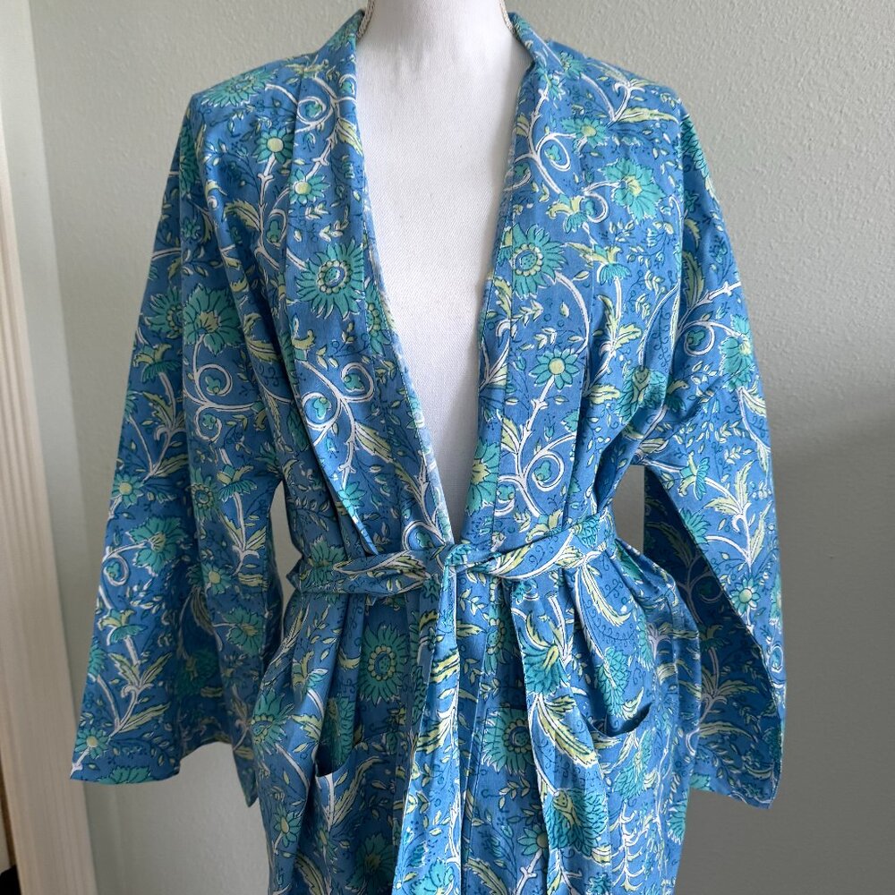 Natural Habitat Long Robe with Waist Tie & Collar, Made in India